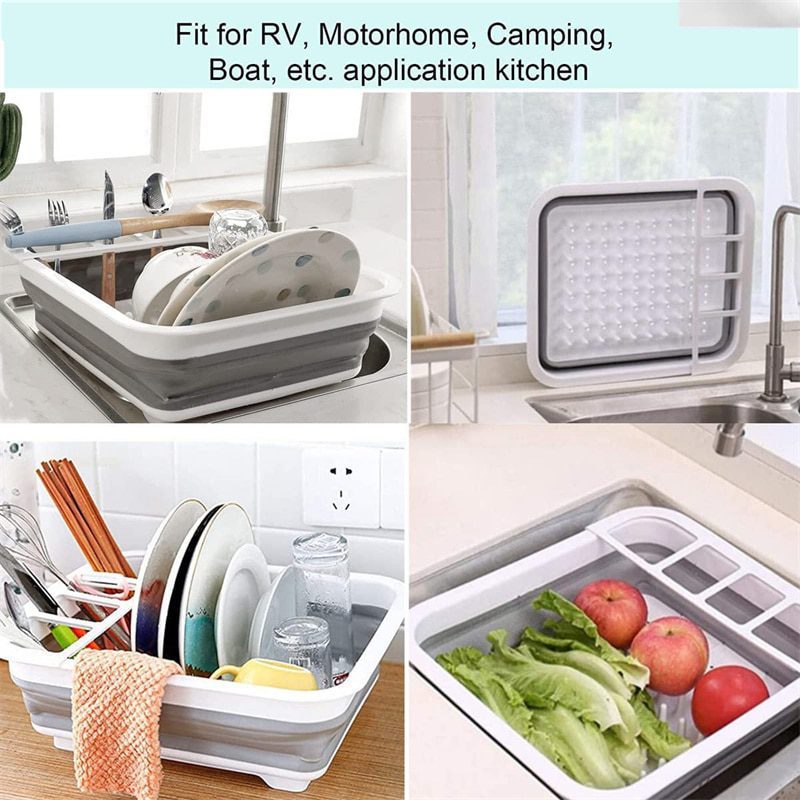 NEW Foldable Dish Rack Kitchen Drainer Tool Bowl Tableware Plate Storage Organizer Holder Portable Fold Drying Home TPR Rack She