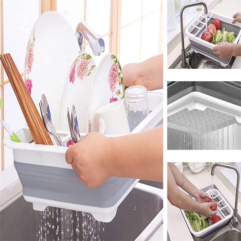 NEW Foldable Dish Rack Kitchen Drainer Tool Bowl Tableware Plate Storage Organizer Holder Portable Fold Drying Home TPR Rack She