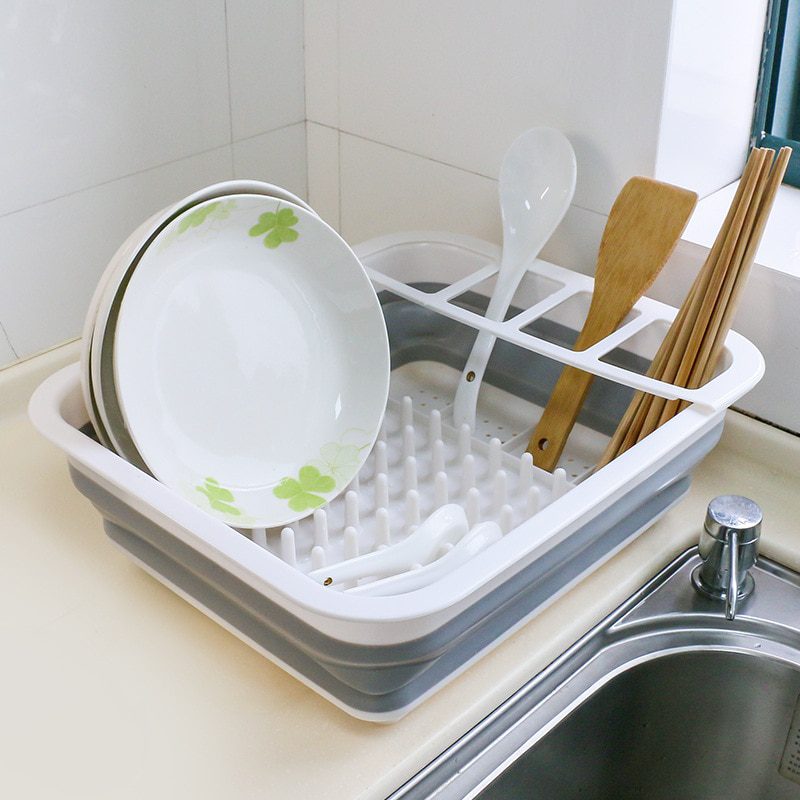 NEW Foldable Dish Rack Kitchen Drainer Tool Bowl Tableware Plate Storage Organizer Holder Portable Fold Drying Home TPR Rack She