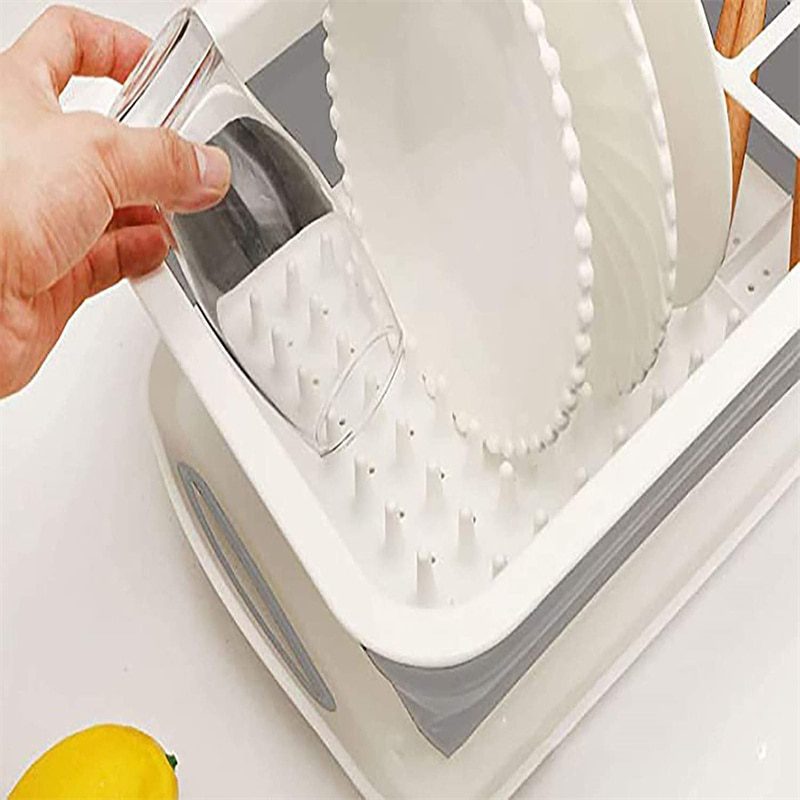 NEW Foldable Dish Rack Kitchen Drainer Tool Bowl Tableware Plate Storage Organizer Holder Portable Fold Drying Home TPR Rack She