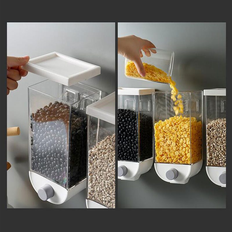 NEW Wall Mounted Press Cereals Dispenser Grain Storage Box Dry Food Container Organizer Kitchen Accessories Tools 1000/1500ml