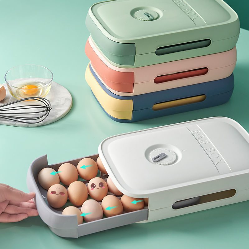 NEW Egg Storage Box Drawer Container Holder Rack Refrigerator Organizer Tray Cooler Fridge Kitchen Food Plastic Lid Home Accesso