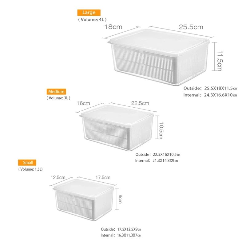 NEW Kitchen Storage Box Refrigerator Keep Fresh Box Vegetable Fruit Drain Crisper Multifunctional Plastic Basket Container With