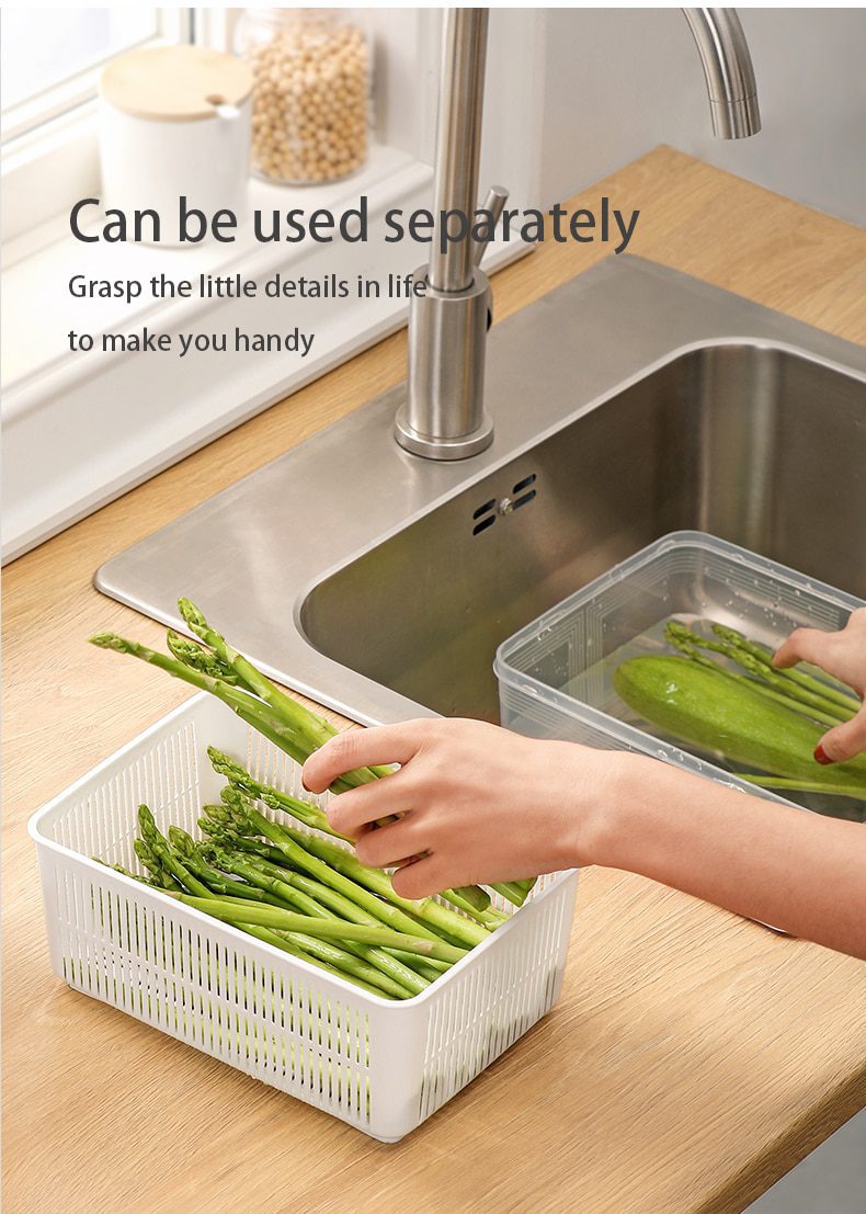 NEW Kitchen Storage Box Refrigerator Keep Fresh Box Vegetable Fruit Drain Crisper Multifunctional Plastic Basket Container With