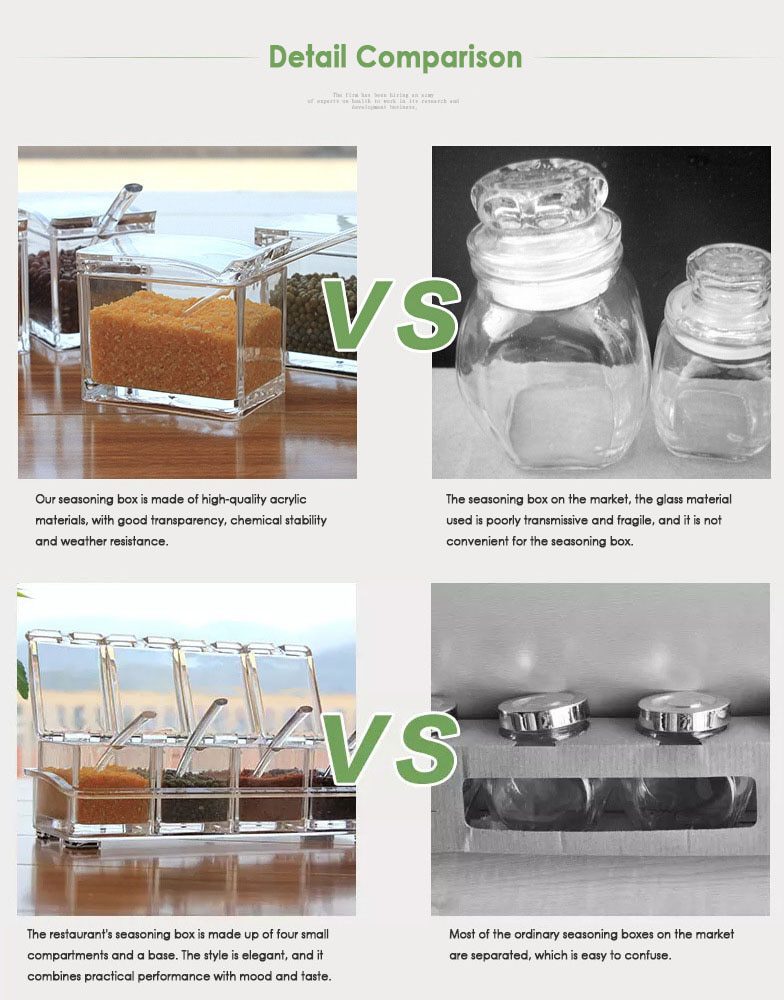 NEW Seasoning Jar Four In One With Spoon Kitchen Organizer Tools Storage Boxes Spices Transparent Sugar Salt Kitchen Accessories