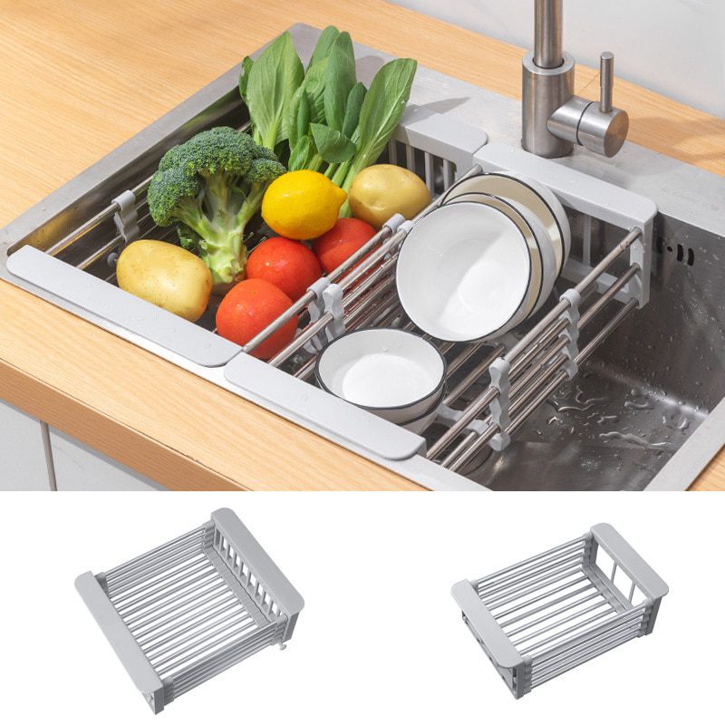 NEW Adjustable Kitchen Stainless Steel Sink Rack Telescopic Sink Dish Rack Sink Holder Organizer Fruit Vegetable Washing Drainer