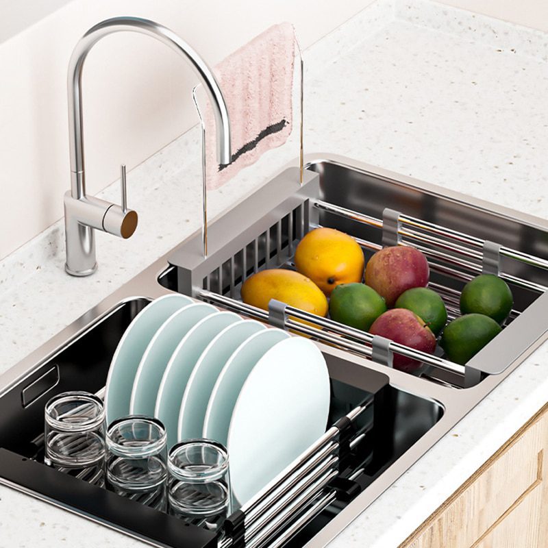 NEW Adjustable Kitchen Stainless Steel Sink Rack Telescopic Sink Dish Rack Sink Holder Organizer Fruit Vegetable Washing Drainer