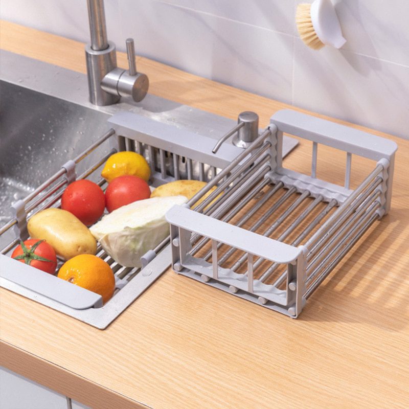 NEW Adjustable Kitchen Stainless Steel Sink Rack Telescopic Sink Dish Rack Sink Holder Organizer Fruit Vegetable Washing Drainer