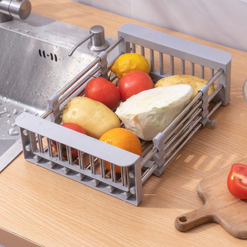 NEW Adjustable Kitchen Stainless Steel Sink Rack Telescopic Sink Dish Rack Sink Holder Organizer Fruit Vegetable Washing Drainer