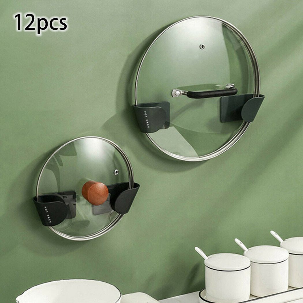 NEW 12pcs Pot Lid Holder Wall-Mounted Hanging Rack Kitchen Organizer ABS Spoon Pan Cover Shelf Kitchen Accessories Storage Rack