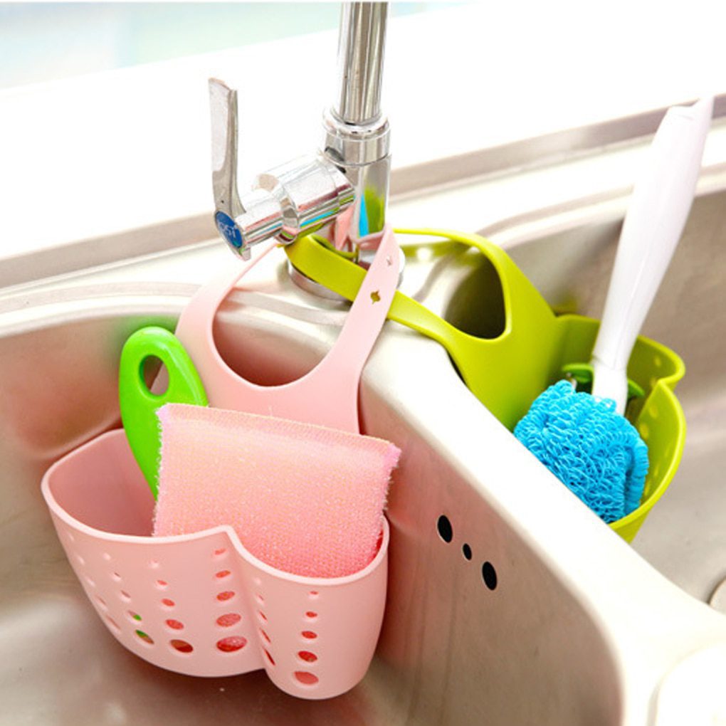 NEW Kitchen Portable Hanging Rack Drain Bag Basket Bath Storage Gadget Tools Sink Holder Plastic New