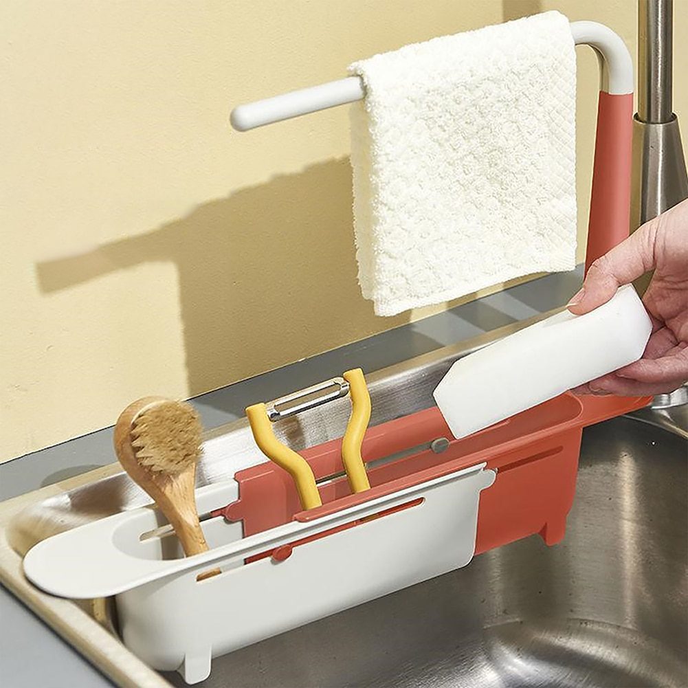 NEW Telescopic Sink Drain Racks Organizer Soap Brush Holder Basket Kitchen Storage Basket Gadgets Accessories Tool