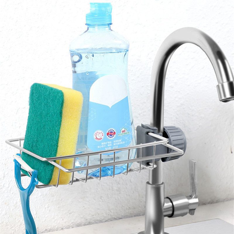 NEW Drainer Storage Soap Stainless Dishcloth Rag Steel Sponge Shelf Adjustable Rack Dry Kitchen Basket Finishing Faucet Towel Po