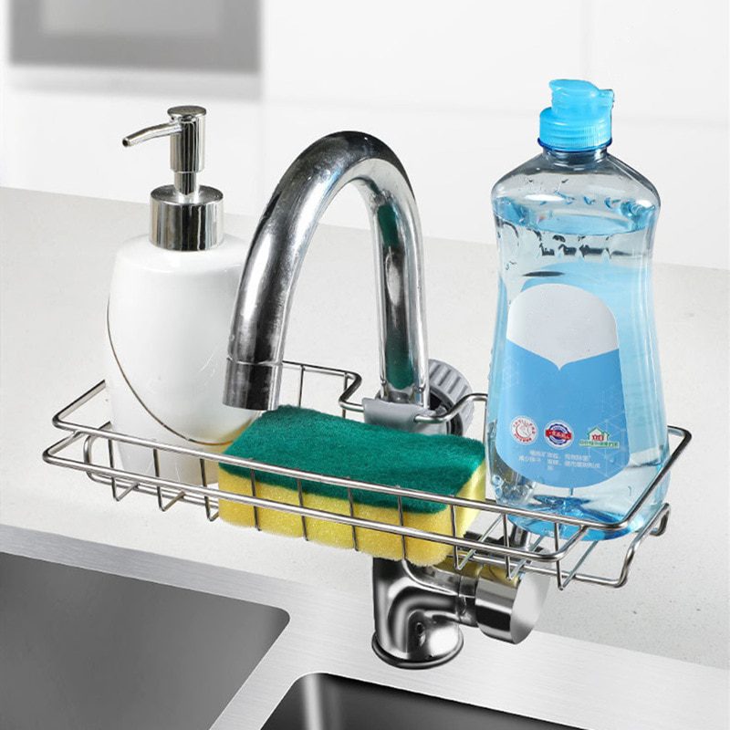 NEW Drainer Storage Soap Stainless Dishcloth Rag Steel Sponge Shelf Adjustable Rack Dry Kitchen Basket Finishing Faucet Towel Po