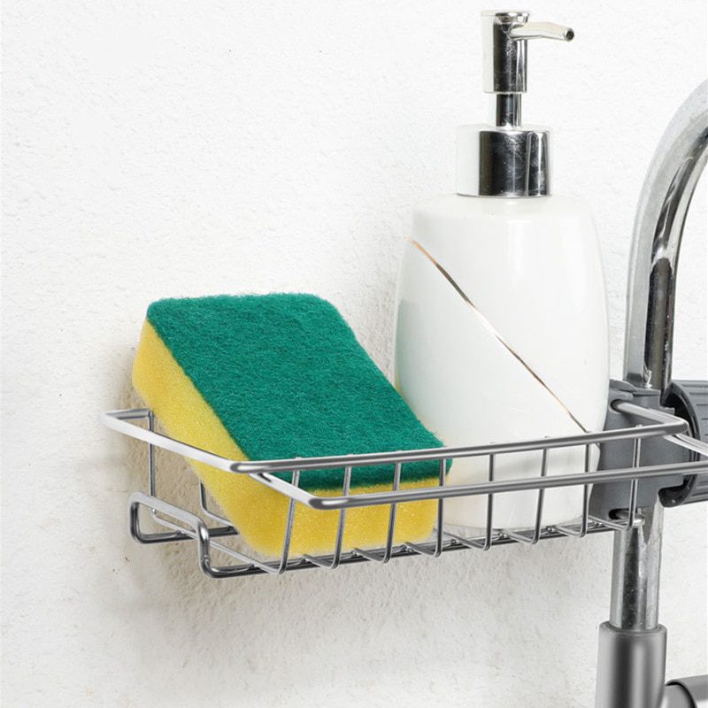 NEW Drainer Storage Soap Stainless Dishcloth Rag Steel Sponge Shelf Adjustable Rack Dry Kitchen Basket Finishing Faucet Towel Po