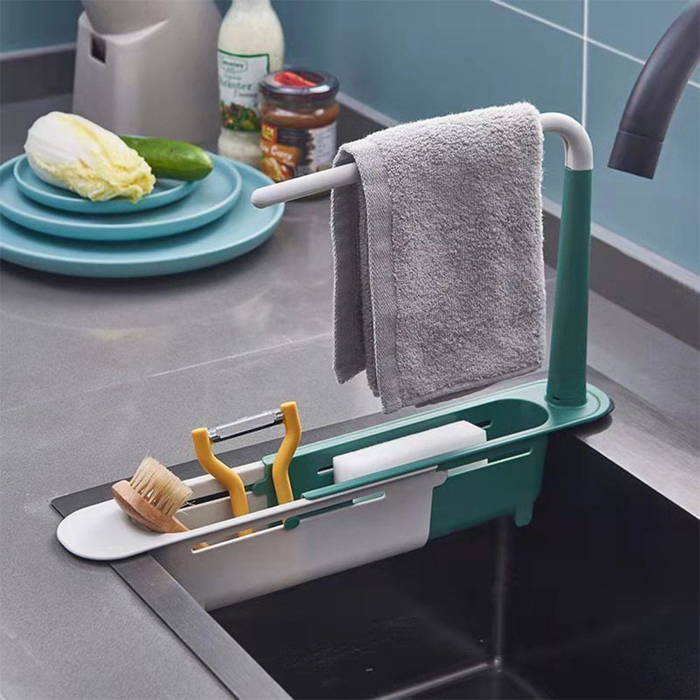 NEW Telescopic Sink Holder Adjustable Drainer Sink Tray Sponge Soap Holder Holder Dish Cloth Hanger for Home Kitchen 2-in-1 Hold