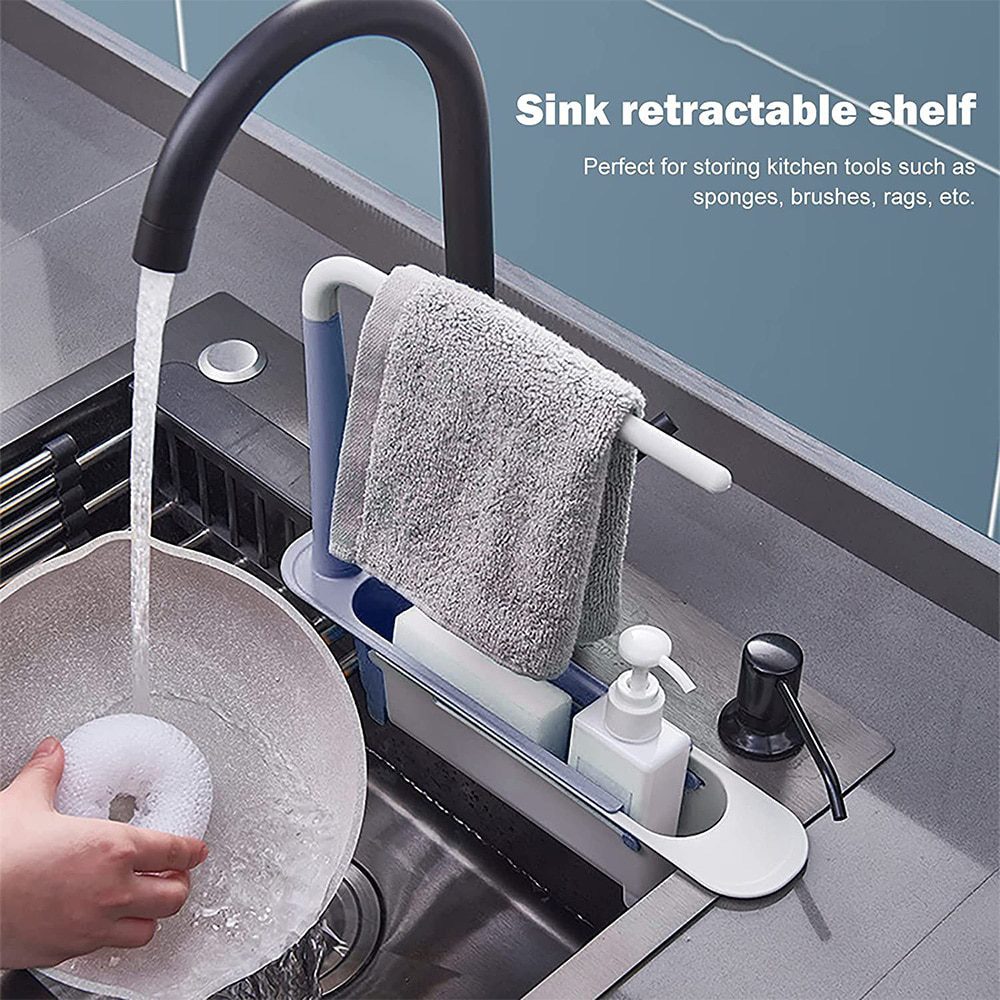 NEW Telescopic Sink Holder Adjustable Drainer Sink Tray Sponge Soap Holder Holder Dish Cloth Hanger for Home Kitchen 2-in-1 Hold