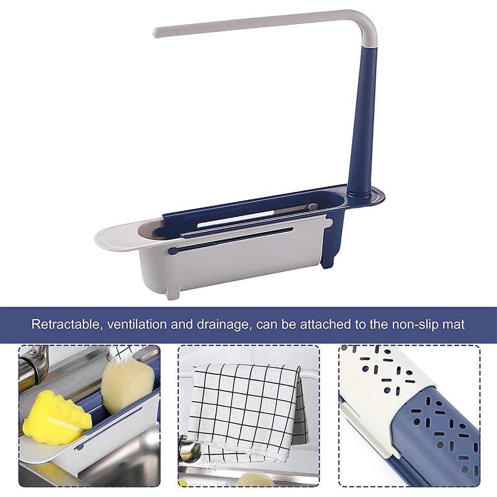 NEW Telescopic Sink Holder Adjustable Drainer Sink Tray Sponge Soap Holder Holder Dish Cloth Hanger for Home Kitchen 2-in-1 Hold