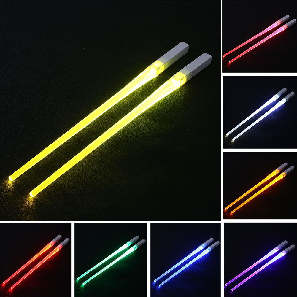 NEW 2Pcs/Pair LED Luminous Chopsticks Light Up Chopsticks Led Durable Lightweight Kitchen Dinning Room Party Portable Safe Table