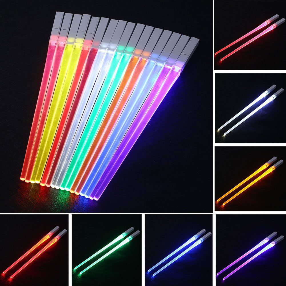 NEW 2Pcs/Pair LED Luminous Chopsticks Light Up Chopsticks Led Durable Lightweight Kitchen Dinning Room Party Portable Safe Table