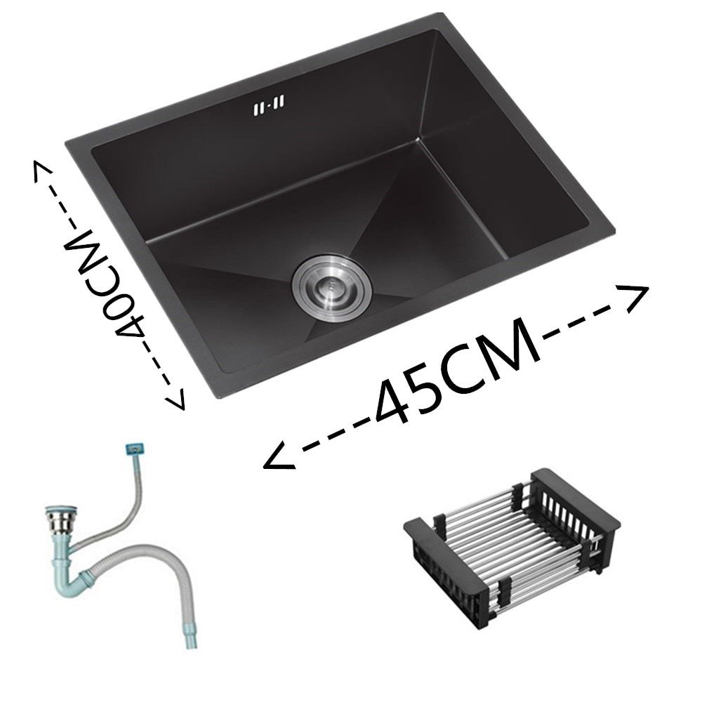 NEW Stainless Steel Kitchen Sinks Dark Grey Single Bowel Kitchen Sink Above Counter and Udermount Vegetable Washing Basin ATS800