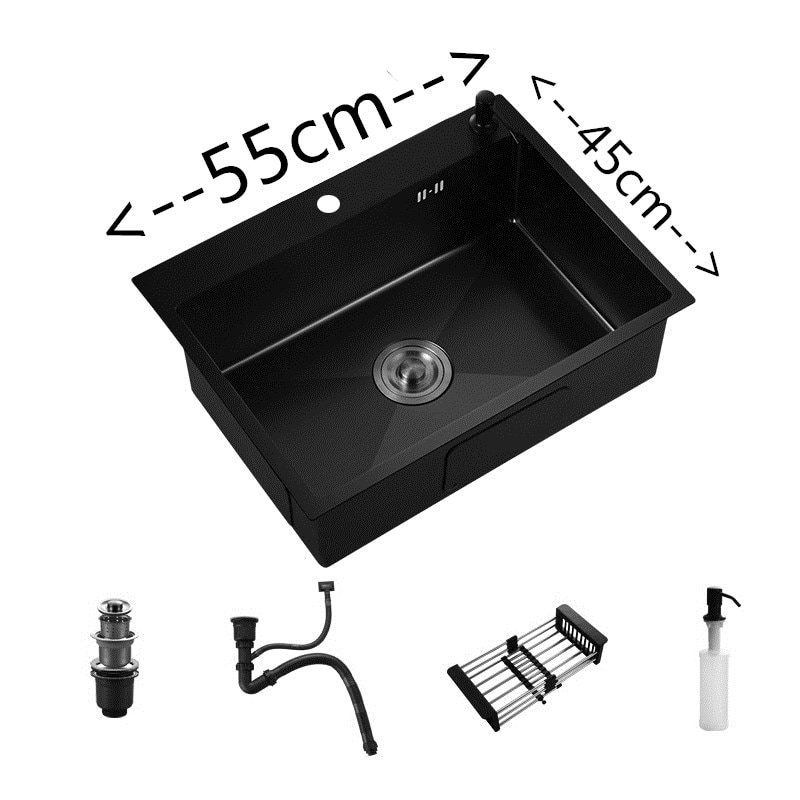 NEW Stainless Steel Kitchen Sinks Dark Grey Single Bowel Kitchen Sink Above Counter and Udermount Vegetable Washing Basin ATS800