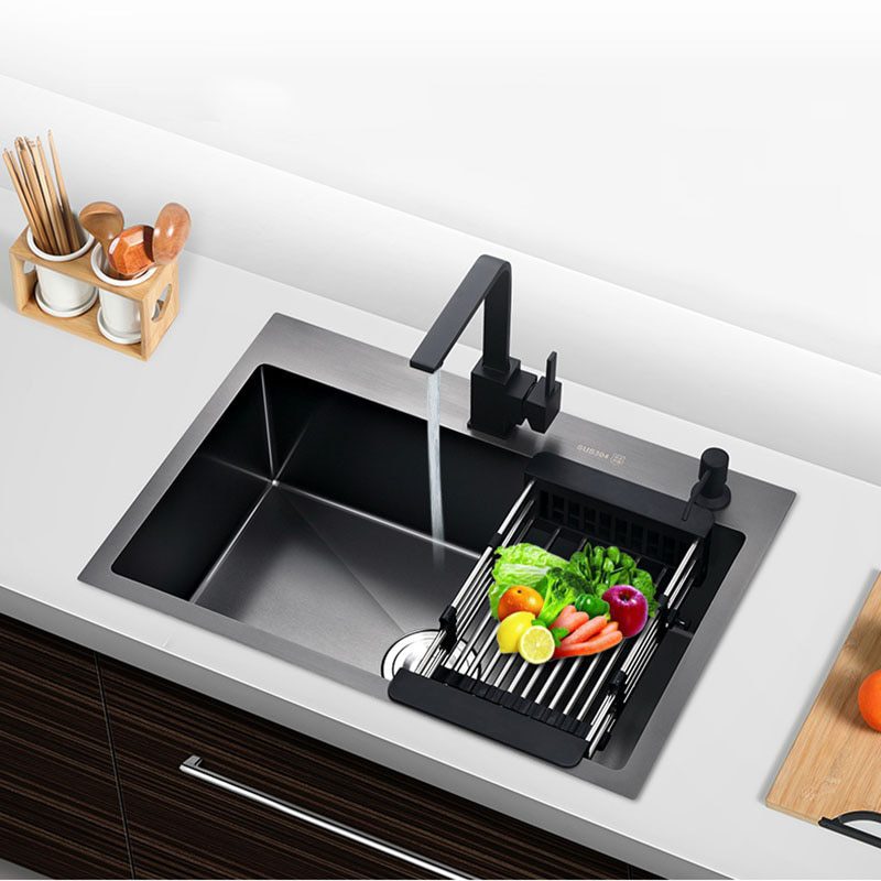 NEW Stainless Steel Kitchen Sinks Dark Grey Single Bowel Kitchen Sink Above Counter and Udermount Vegetable Washing Basin ATS800