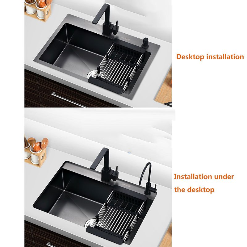 NEW Stainless Steel Kitchen Sinks Dark Grey Single Bowel Kitchen Sink Above Counter and Udermount Vegetable Washing Basin ATS800