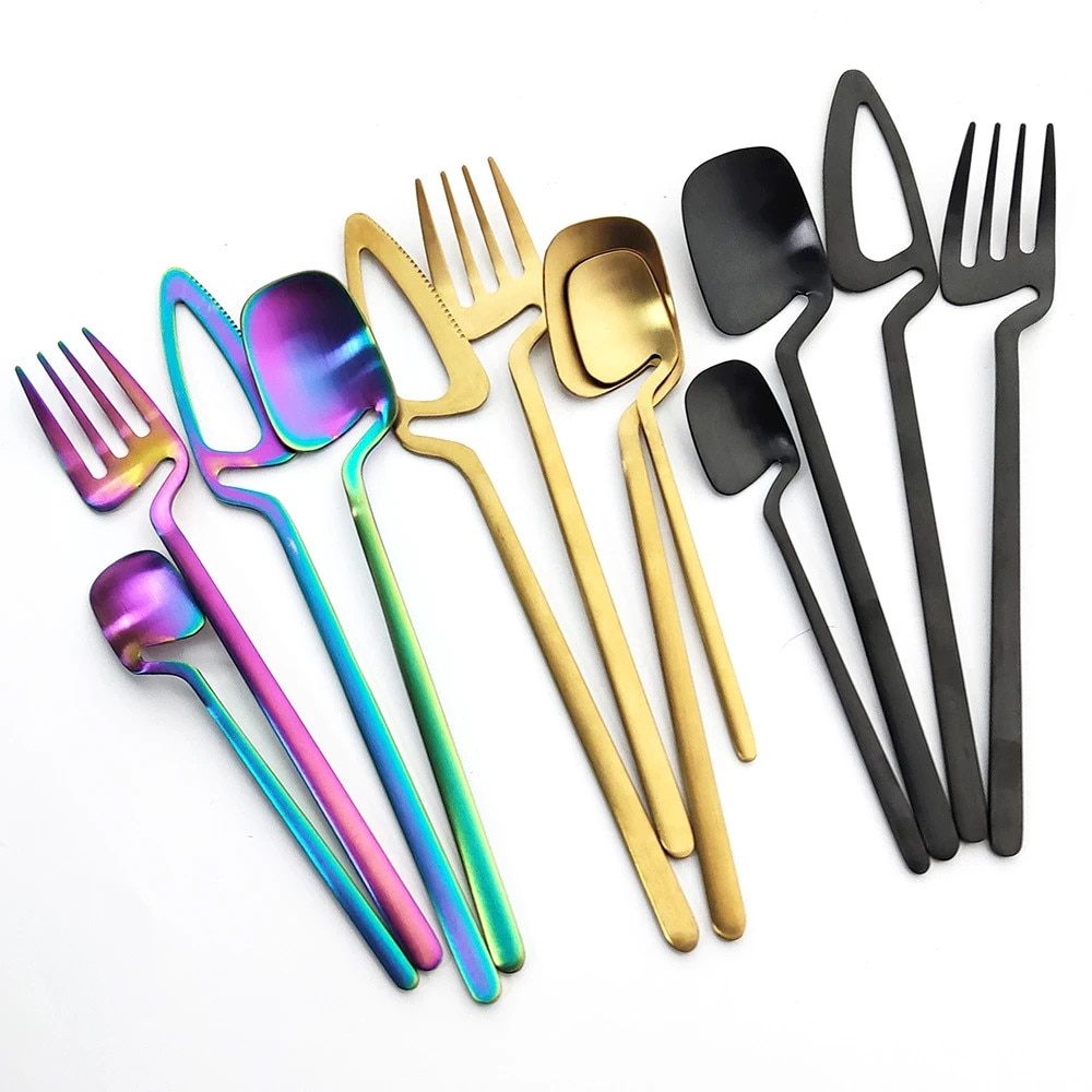 NEW 4pcs Rainbow Dining Spoon Fork Table Set Home Kitchen Table Decor Cutlery Sets Ice Cream Desserts Soup Coffee Use Kitchen To