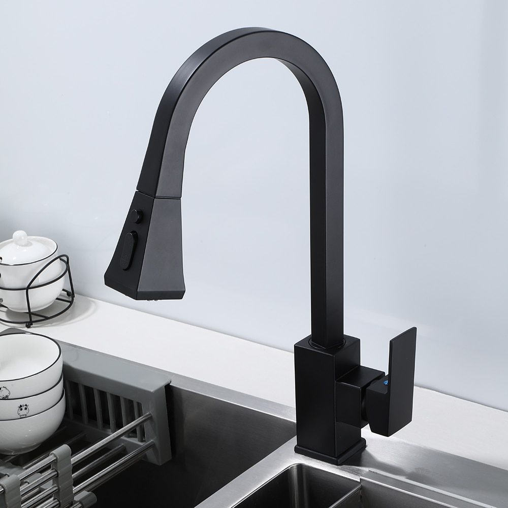 NEW Matte Black Kitchen Faucet Cold and Hot Kitchen Mixer Pull Out Two Function Deck Mounted Tap With Free Hose