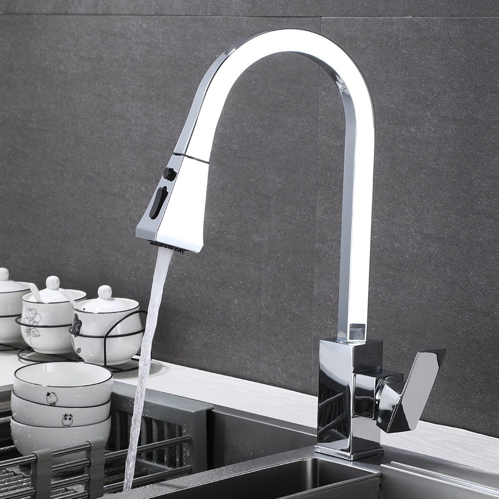 NEW Matte Black Kitchen Faucet Cold and Hot Kitchen Mixer Pull Out Two Function Deck Mounted Tap With Free Hose