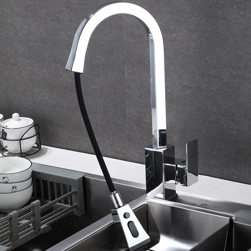 NEW Matte Black Kitchen Faucet Cold and Hot Kitchen Mixer Pull Out Two Function Deck Mounted Tap With Free Hose