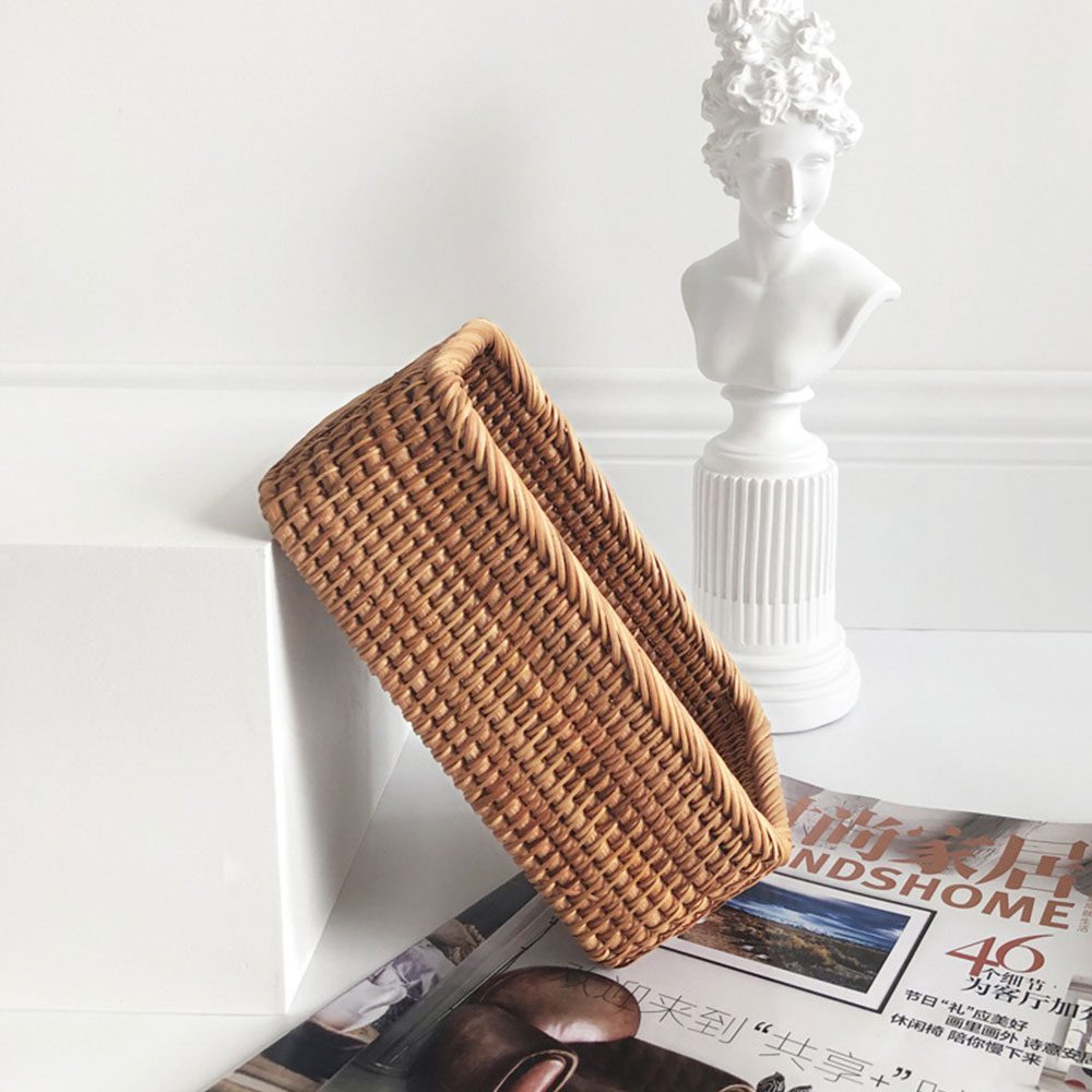 NEW Hand-woven Rattan Wicker Basket Fruit Tea Snack Bread Basket Cosmetic Rectangular Storage Box Household Kitchen Supplies