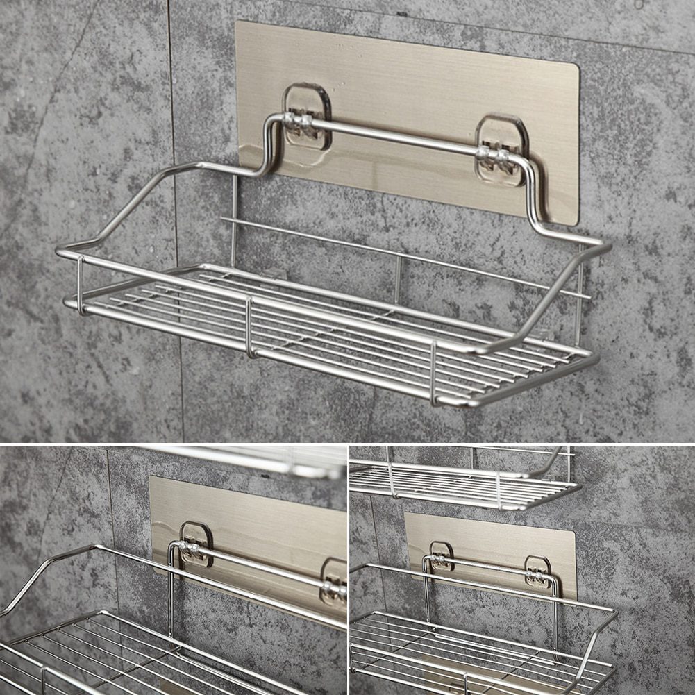 NEW Stainless Steel Bathroom Storage Shelf Punch-Free Kitchen Bathroom Toilet Wall Hanging Storage Rack