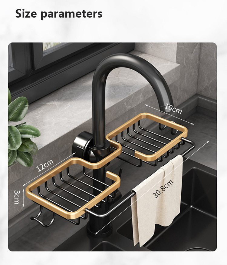 NEW Kitchen Space Aluminum Sink Drain Rack Sponge Storage Faucet Holder Soap Drainer Shelf Basket Organizer Bathroom Accessories