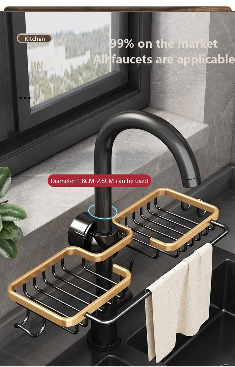 NEW Kitchen Space Aluminum Sink Drain Rack Sponge Storage Faucet Holder Soap Drainer Shelf Basket Organizer Bathroom Accessories