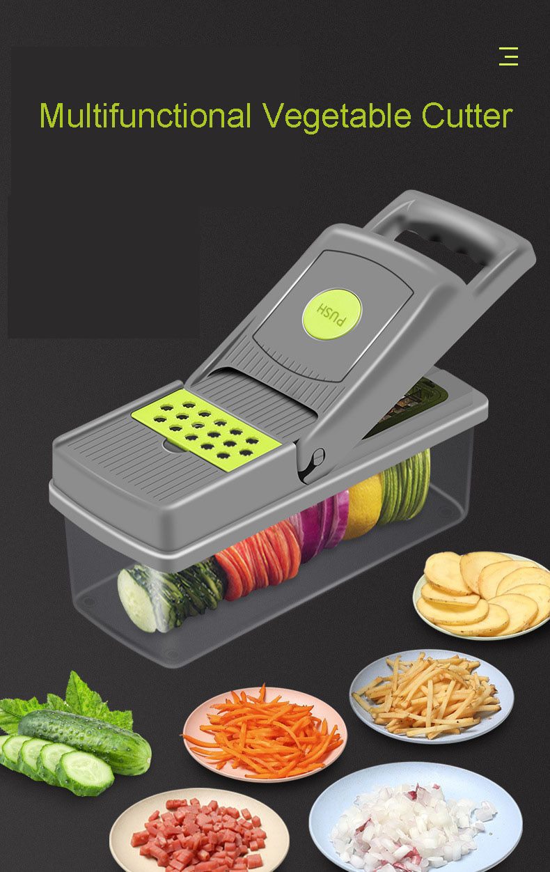 NEW Mandoline 12 in1  Kitchen Accessories Vegetable Cutter Peeler Chopper Slicer Fruit Potato Carrot Grater with Drain basket Ga