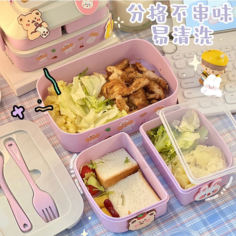 NEW Kawaii Portable Lunch Box For Girls School Kids Plastic Picnic Bento Box Microwave Food Box With Compartments Storage Contai