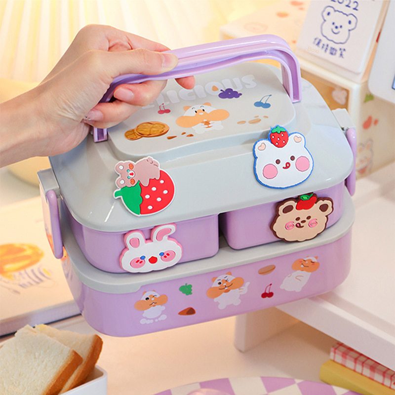 NEW Kawaii Portable Lunch Box For Girls School Kids Plastic Picnic Bento Box Microwave Food Box With Compartments Storage Contai