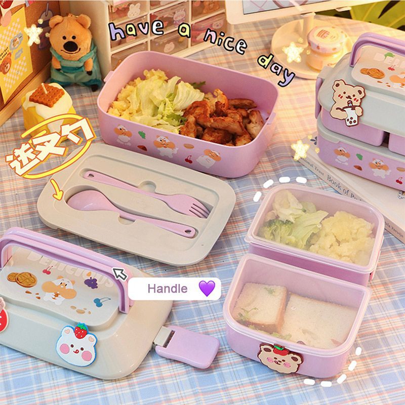 NEW Kawaii Portable Lunch Box For Girls School Kids Plastic Picnic Bento Box Microwave Food Box With Compartments Storage Contai