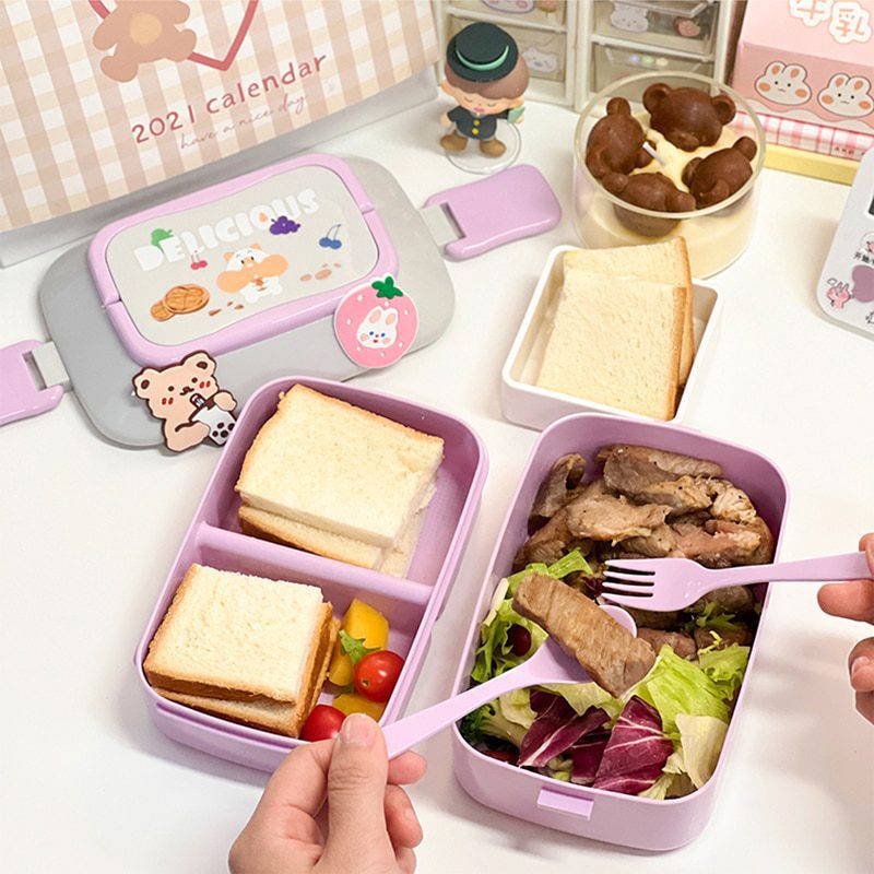 NEW Kawaii Portable Lunch Box For Girls School Kids Plastic Picnic Bento Box Microwave Food Box With Compartments Storage Contai