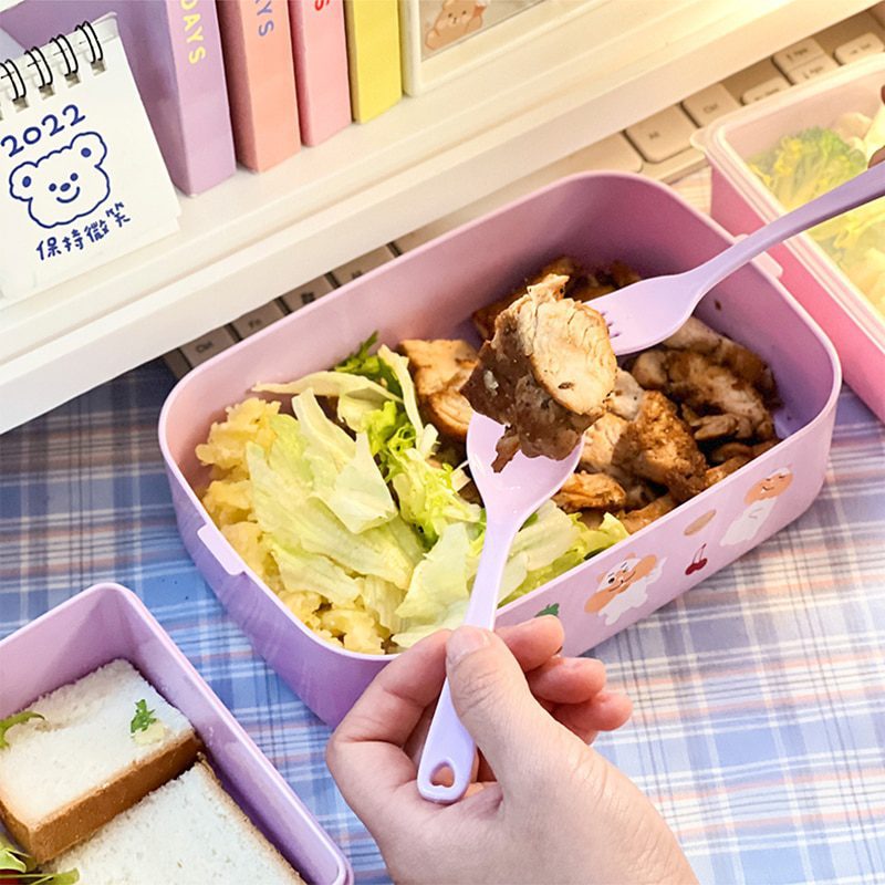 NEW Kawaii Portable Lunch Box For Girls School Kids Plastic Picnic Bento Box Microwave Food Box With Compartments Storage Contai