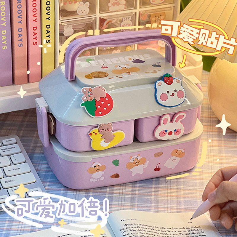 NEW Kawaii Portable Lunch Box For Girls School Kids Plastic Picnic Bento Box Microwave Food Box With Compartments Storage Contai