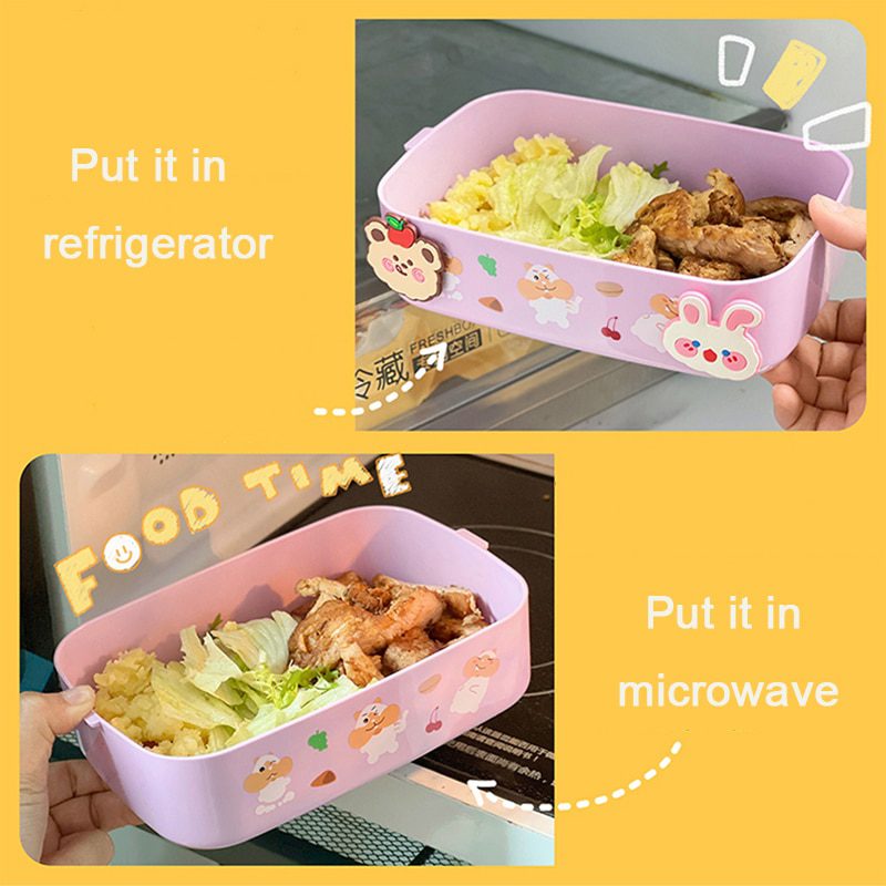 NEW Kawaii Portable Lunch Box For Girls School Kids Plastic Picnic Bento Box Microwave Food Box With Compartments Storage Contai