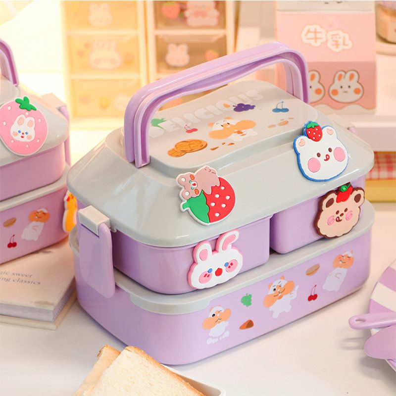 NEW Kawaii Portable Lunch Box For Girls School Kids Plastic Picnic Bento Box Microwave Food Box With Compartments Storage Contai