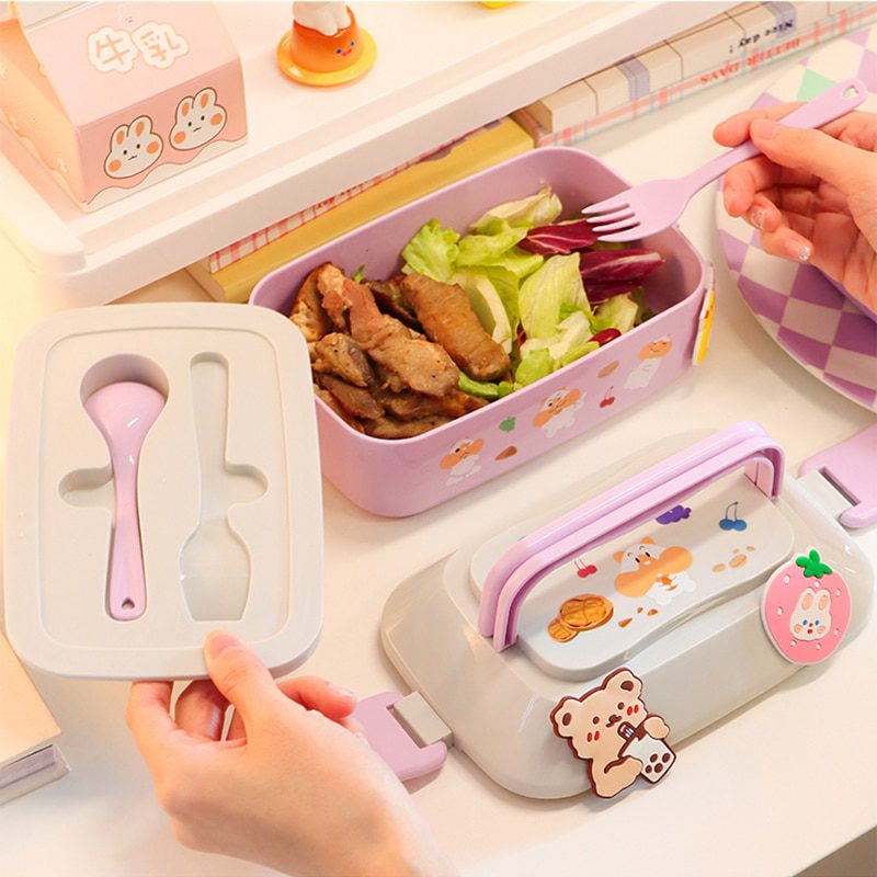 NEW Kawaii Portable Lunch Box For Girls School Kids Plastic Picnic Bento Box Microwave Food Box With Compartments Storage Contai