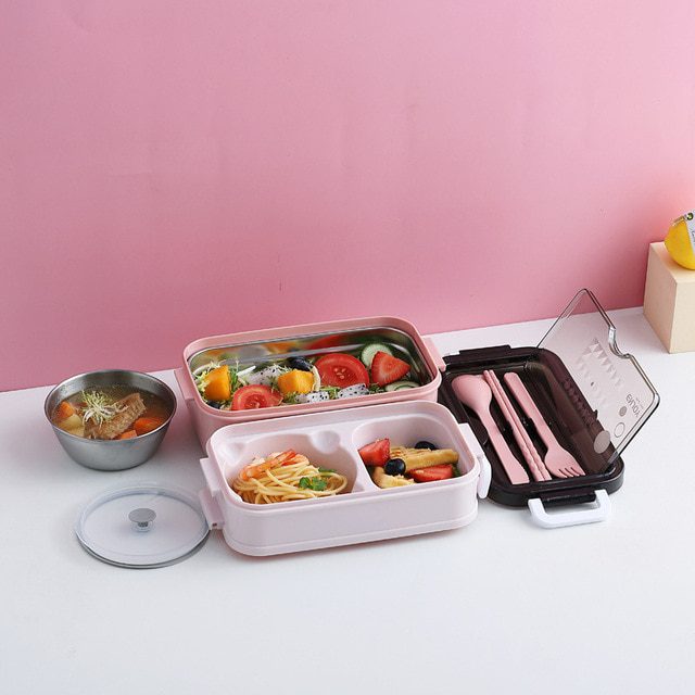 NEW Layers Microwave Lunch Box 304 Stainless Steel Bento Box For Kids Worker Heating Lunch Container With Tableware Food Storage