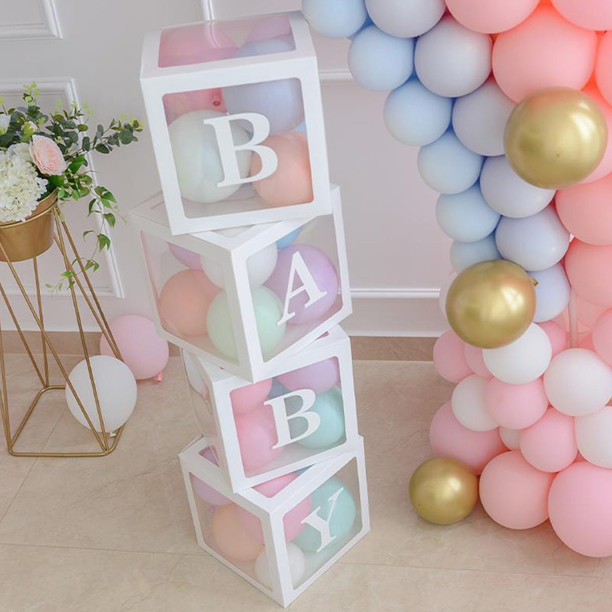 NEW Alphabet Name Transparent Packing Box Birthday Balloon Box Wedding 1st Birthday Party Decor Kids Latex Balloon Baby shower G