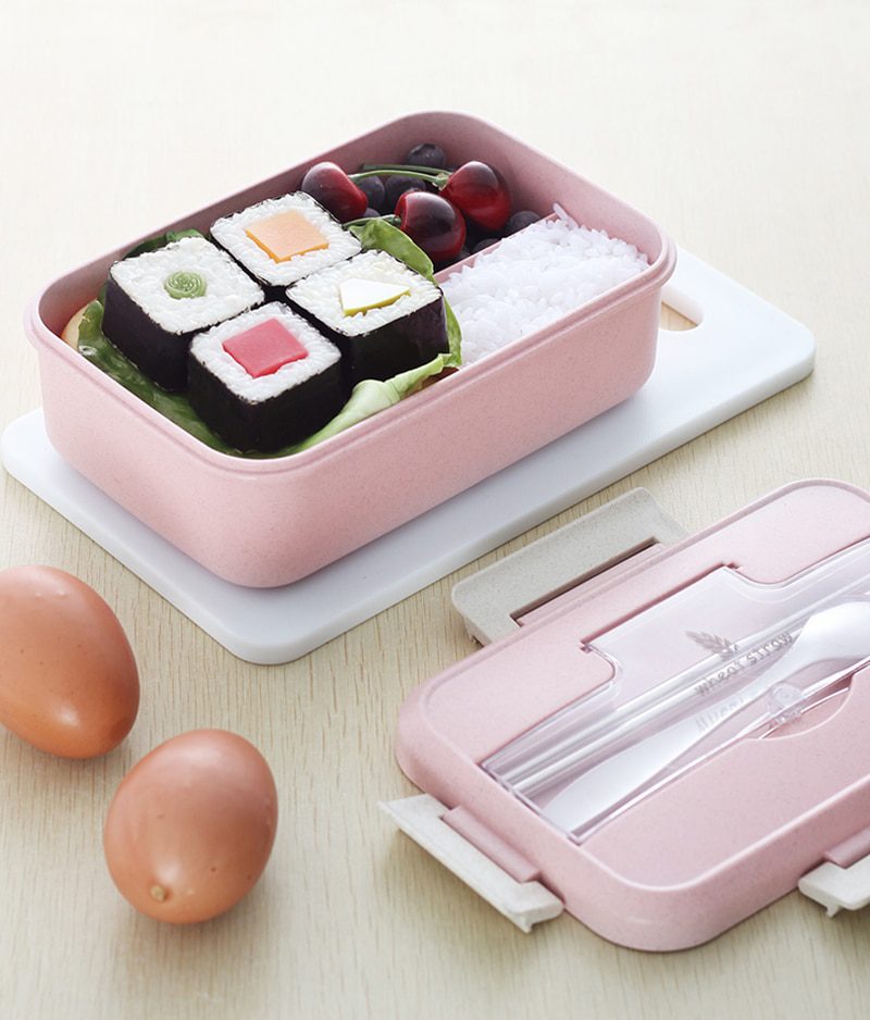 NEW Lunch Box Wheat Straw Dinnerware with Spoon Chopsticks Food Storage Container Children Kids School Office Bento Box