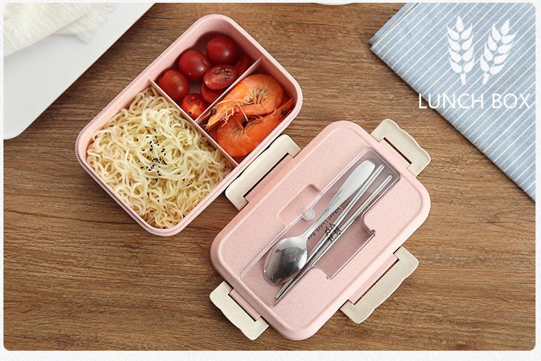 NEW Lunch Box Wheat Straw Dinnerware with Spoon Chopsticks Food Storage Container Children Kids School Office Bento Box